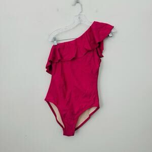 Kona Sol Red One Shoulder Ruffle Strap One Piece Swim Suit Women’s Size S